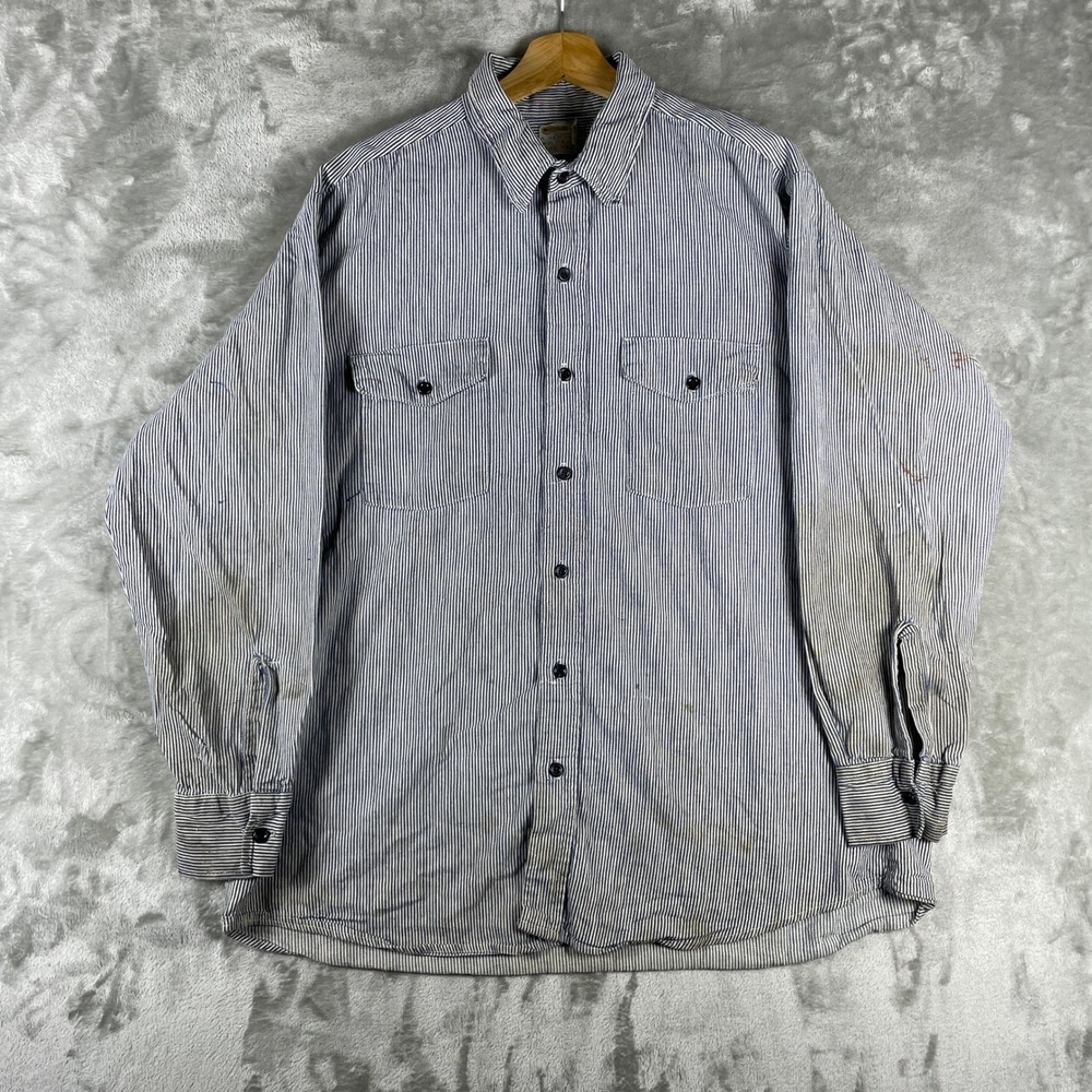 Vintage 60s 70s Key Imperial Hickory Shirt Men XL Stripe Workwear Made in USA